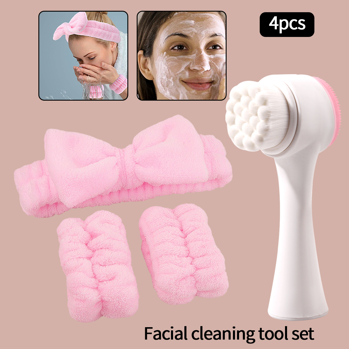 Spa-Stirnband zum Waschen des Gesichts, Hautpflege-Stirnband und Armband-Set, Gesichtsreinigungsbürste, 2-in-1-Hautpflege-Gesichtsbürste
