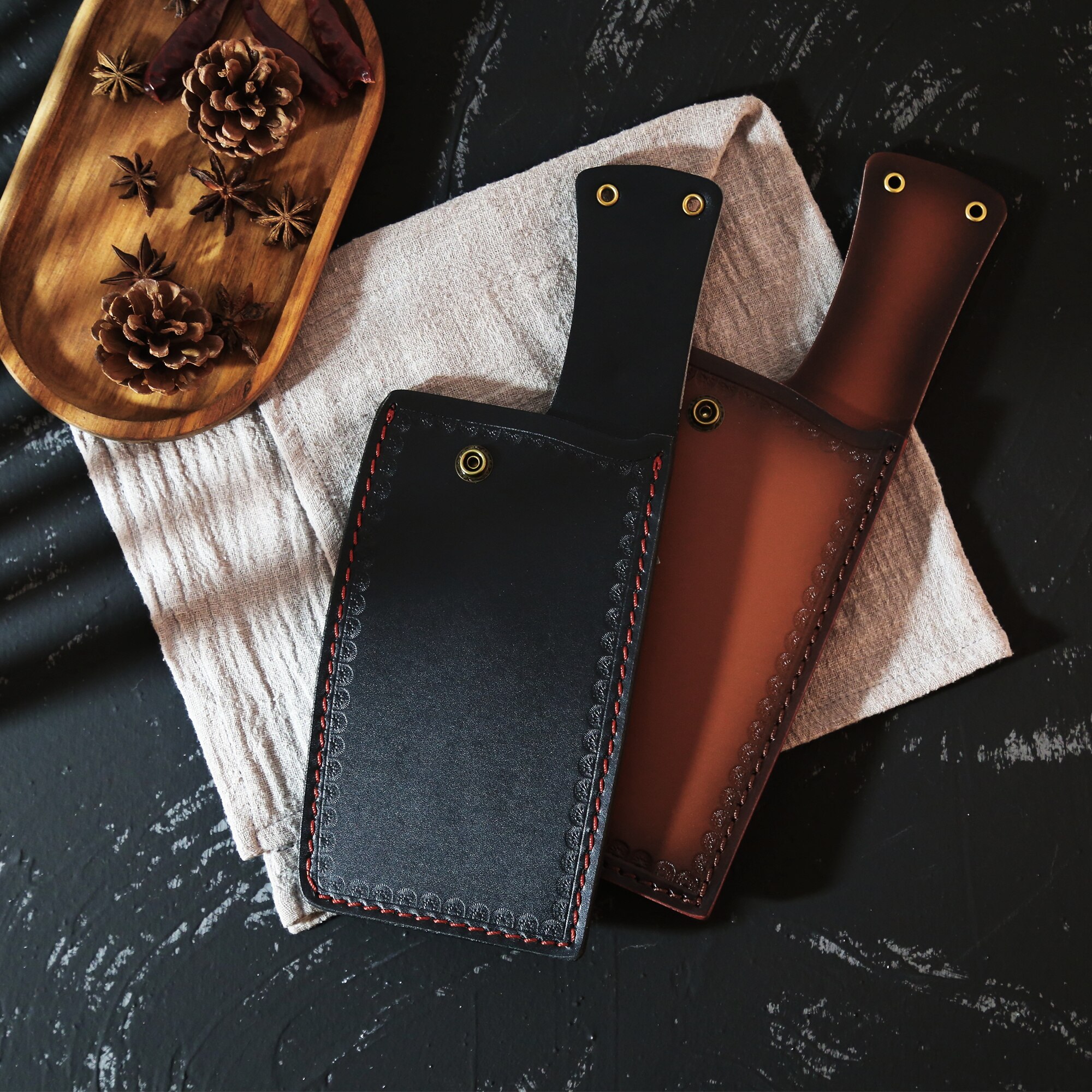 Knife Sheath Set Leather Case Kitchen Knives Edge Guard Protection Case Knife Sleeves Sheath For 7 Inch Cleaver Chopping Knives