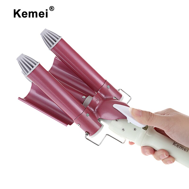 Kemei Hair Straightener Automatic Perm Splint Ceramic Hair Iron 3 Barrels Big Wave Hair Curling Flat Iron Hair Waver Curl Km-926