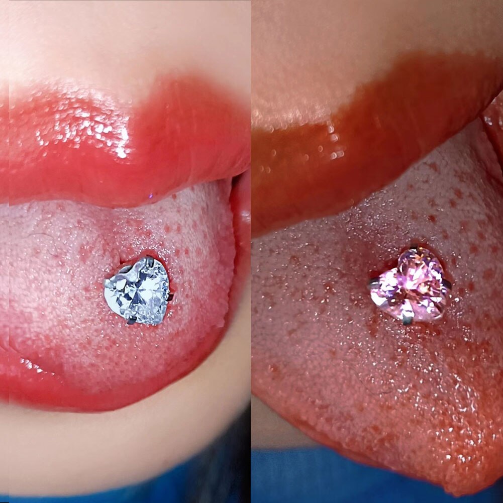 1pz inossidabile acciaio piercing lingua squillare cuore cristallo Zircon lingua borchie per donne piercing corpo gioielleria orecchio perno labbro borchie