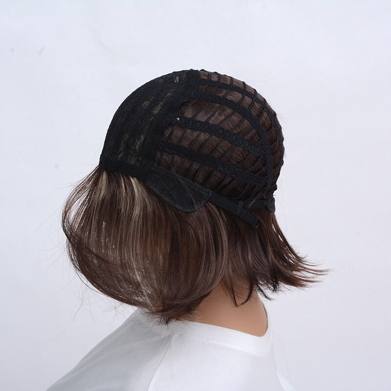 WHIMSICAL W Synthetic Straight Bangs Style Pixie Cut 14inch Wig Brown Mixed Short Natural Full Wigs for Black Women