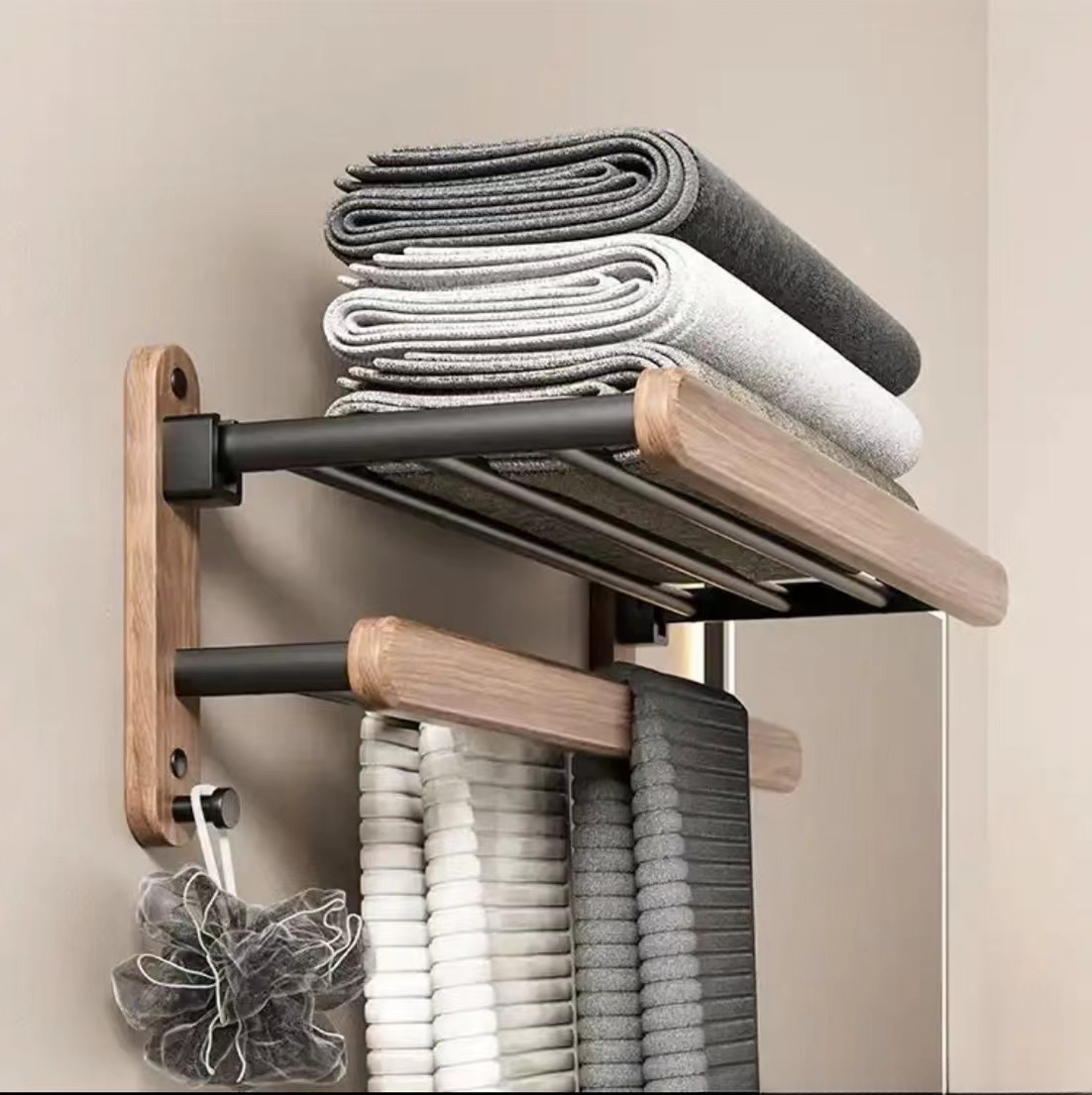 Juego de accesorios de baño de madera de nogal negro, toallero de baño, soporte de papel higiénico, estante de barra de toalla, accesorios de baño