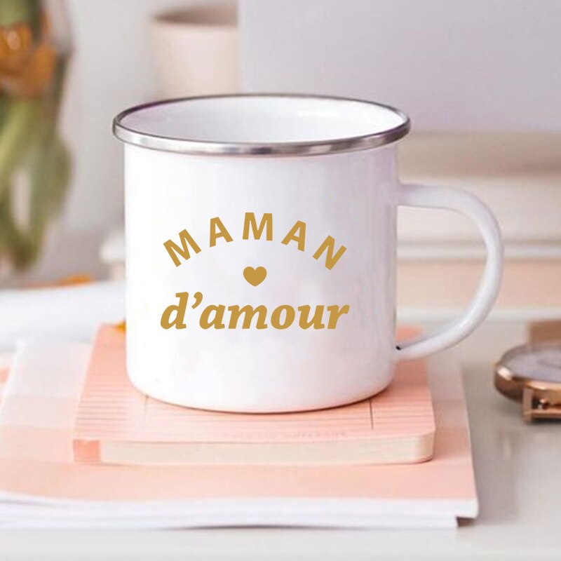 Tasses à café imprimées à fleurs françaises pour Maman, tasse créative pour boissons, eau et lait, en émail, poignée de maison, articles pour boissons, meilleurs pour mères: XH3888-A015WH-8