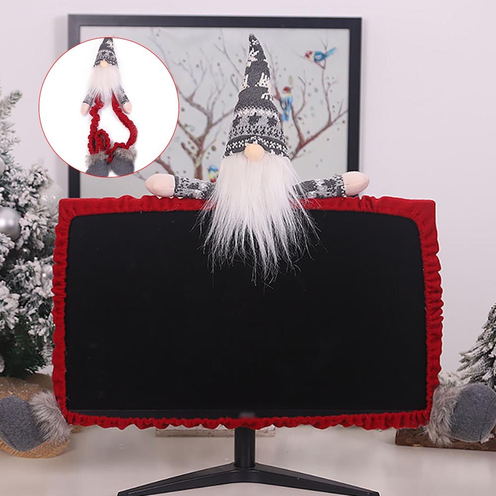 Modne ozdoby świąteczne nowa dzianinowa leśniczy lalka bez twarzy obudowa komputera monitor osłona ramy świąteczne dekoracje