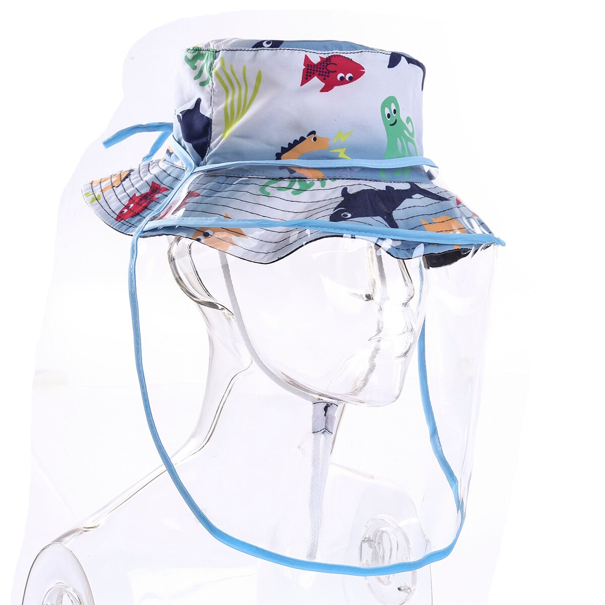 Trend Kids Protective Waterproof Bucket Hat Floral Cartoon Print Fisherman Cap with Removable Full Face Shield: 4 / S