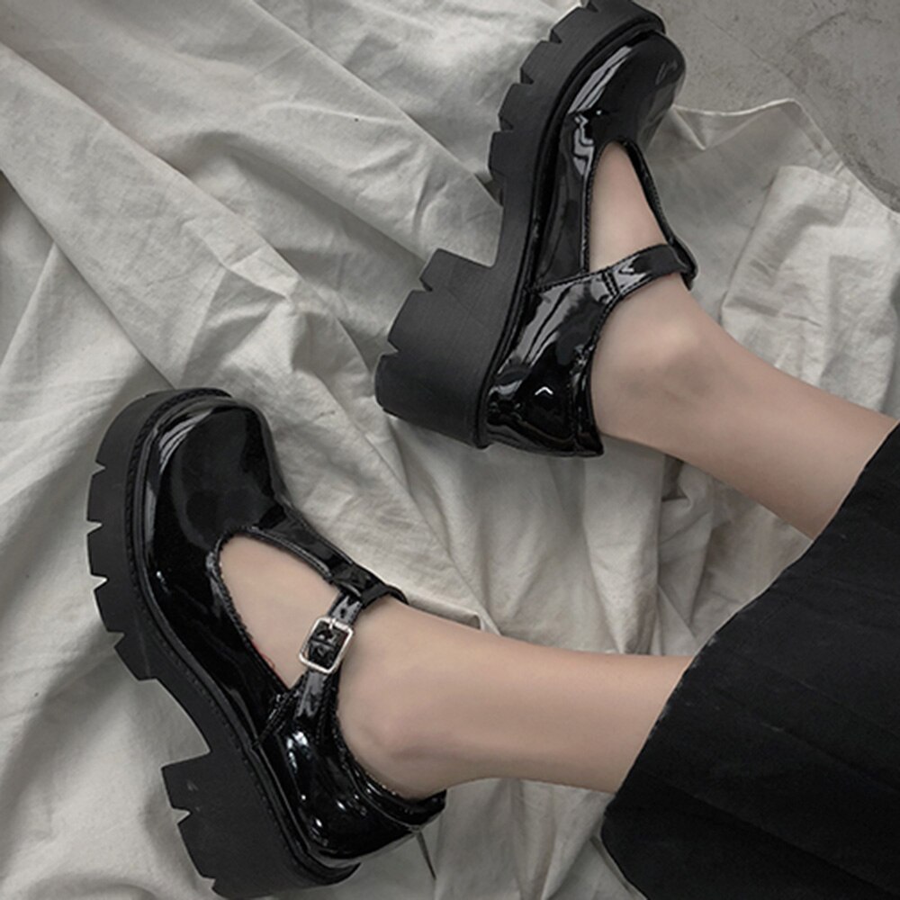 Lolita Platform shoes Wedges Leather shoes women Mary Jane shoes women's Round Toe high heels retro platform shoes Lady Pumps