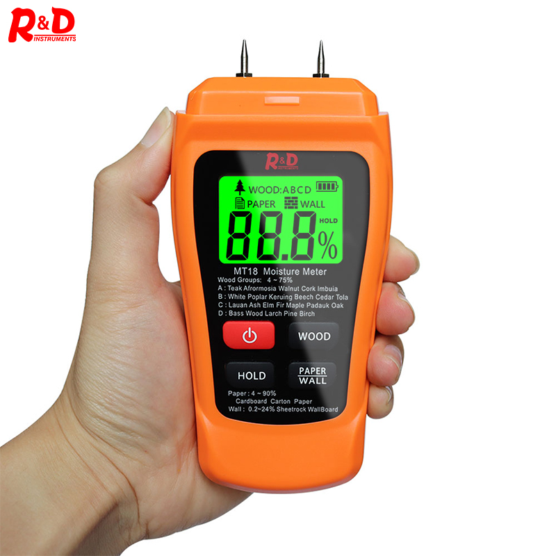 R&amp;D MT-18 Wood Moisture Meter Paper Humidity Tester Wall Hygrometer Timber Damp Detector Tree Density Tester Orange