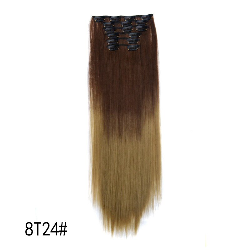 Jeedou-extensiones de cabello con Clip, 6 unidades/juego de cabello liso de 24 ", 60cm, 140g, Color Natural, marrón, gris, degradado, sintético: 8# / 24 #