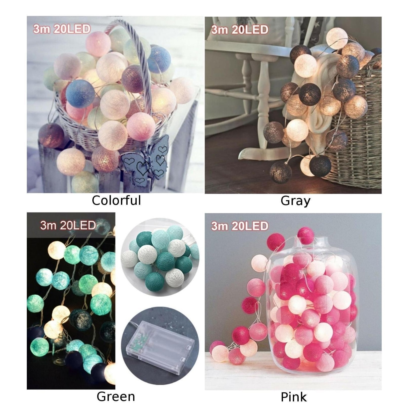 Guirnalda de bolas de algodón con forma de globo LED de 220V, guirnaldas de luces para el hogar, decoración para fiestas y Sala de bodas, Bola de hilo de algodón