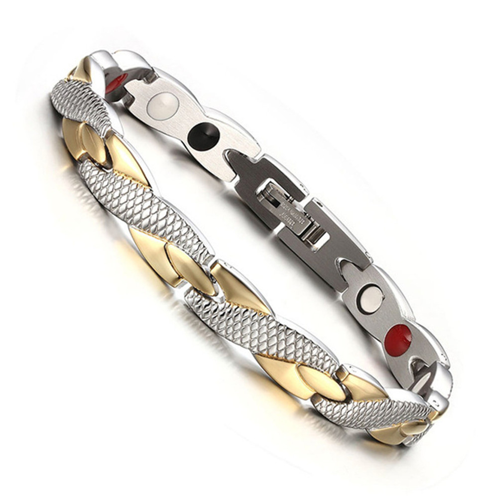 Bracelet magnétique torsadé pour femmes et hommes, bijoux de soins de santé en acier inoxydable: Gold Silver