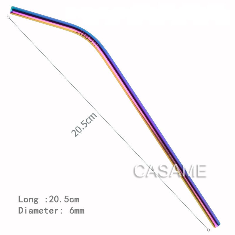 Pailles réutilisables en acier inoxydable, 6 pièces, pailles en métal doré de alimentaire, ensemble de brosses pour fête juteuse,: Colorful Bent Straws