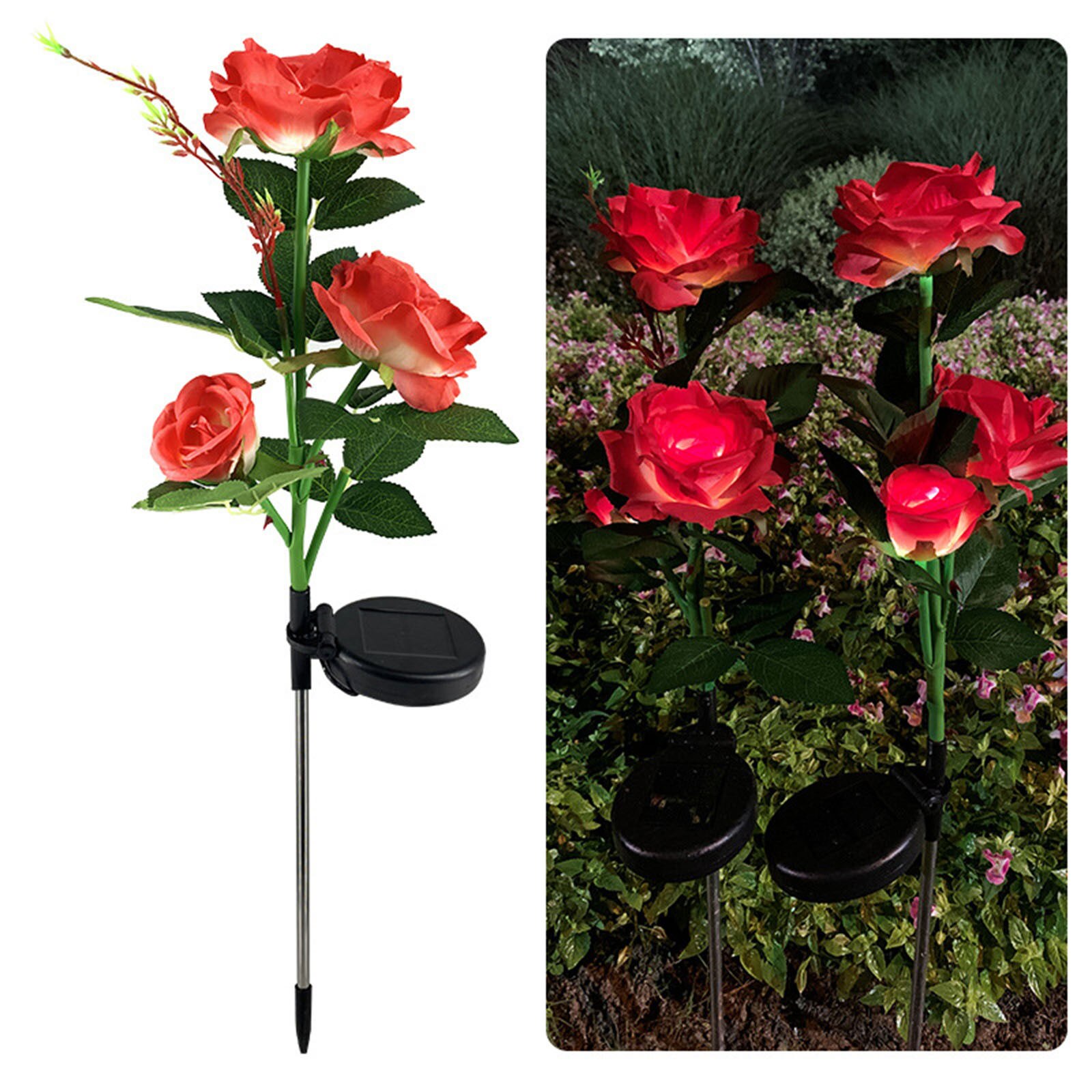 Zonne-energie Led Light Rose Bloem Lamp Simulatie Bloem Solar Lamp Voor Gazon Yard Garden Lichtgevende Bloem Tuin Decoratie: Rood