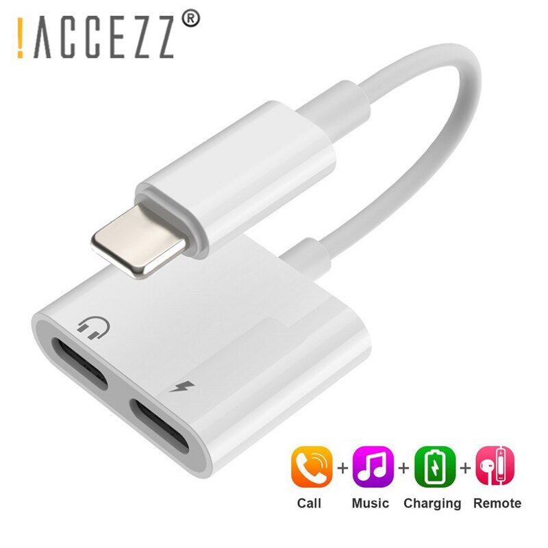 !ACCEZZ 2 in 1 Audio Charge Adapter For iPhone 7 8 Plus X XS XR MAX Dual Lighting 3.5mm Jack Splitter Charger Listening Adapters