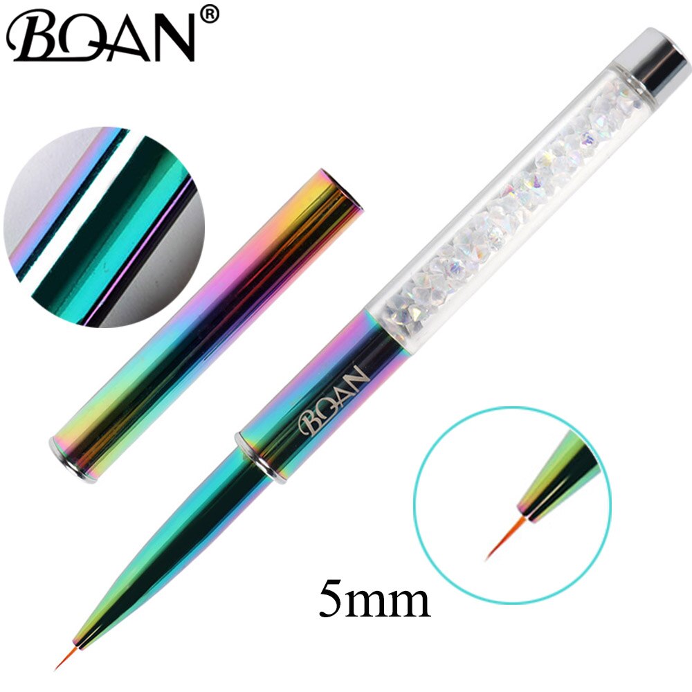 Bqan 1 stk 5mm/7mm/9mm farverigt håndtag tegning pensel liner pensel maling pen gel polish krystal nail art manicure værktøjer: 5mm