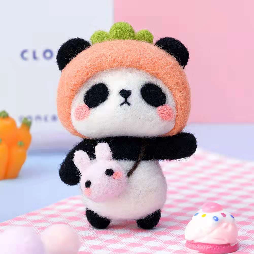 Juguete semiterminado de fieltro de lana de Panda, accesorios para muñecas DIY, aguja de fieltro de lana, conjunto de agujas de tejer, accesorios de artesanía de Navidad: Panda