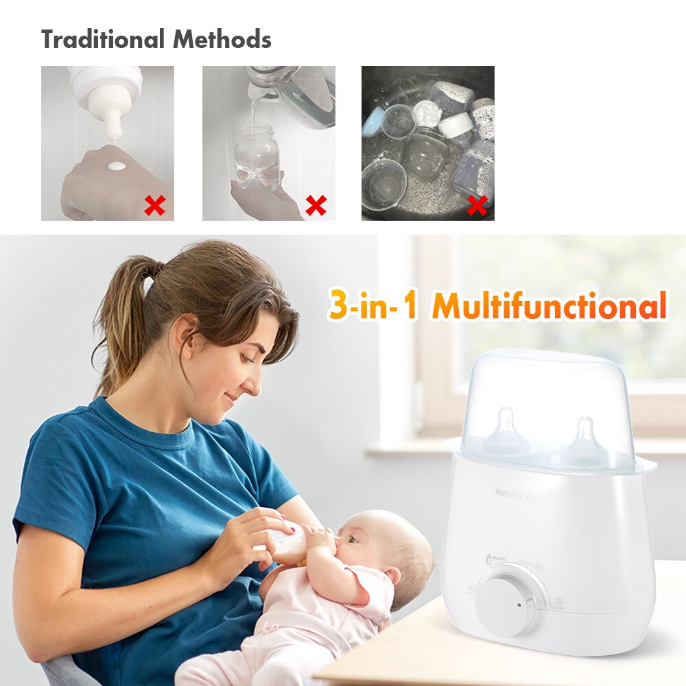 RealBubee – chauffe-biberon 3 en 1 pour bébé, rapide, chauffage des aliments, stérilisateur à vapeur, sans BPA, pour lait maternel, prise EU/US