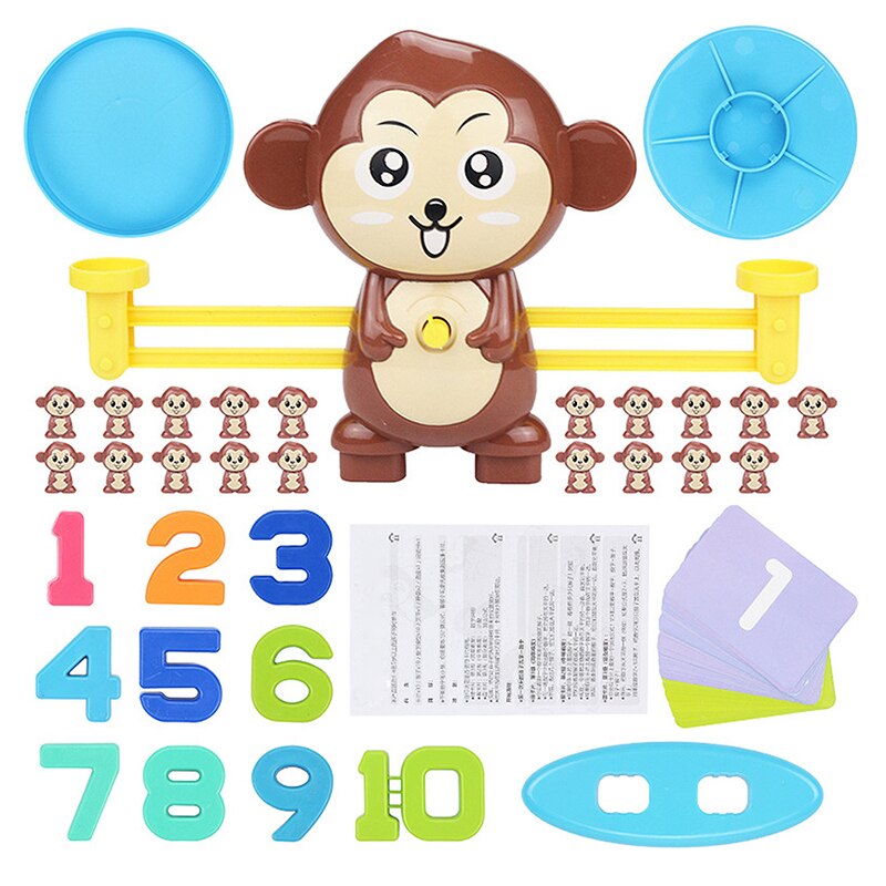 QWZ Montessori Math Animal Figure Digital Balance Scale Toy Educational Balancing Scale Number Board Game Kids Preschool Toys: Brown Monkey