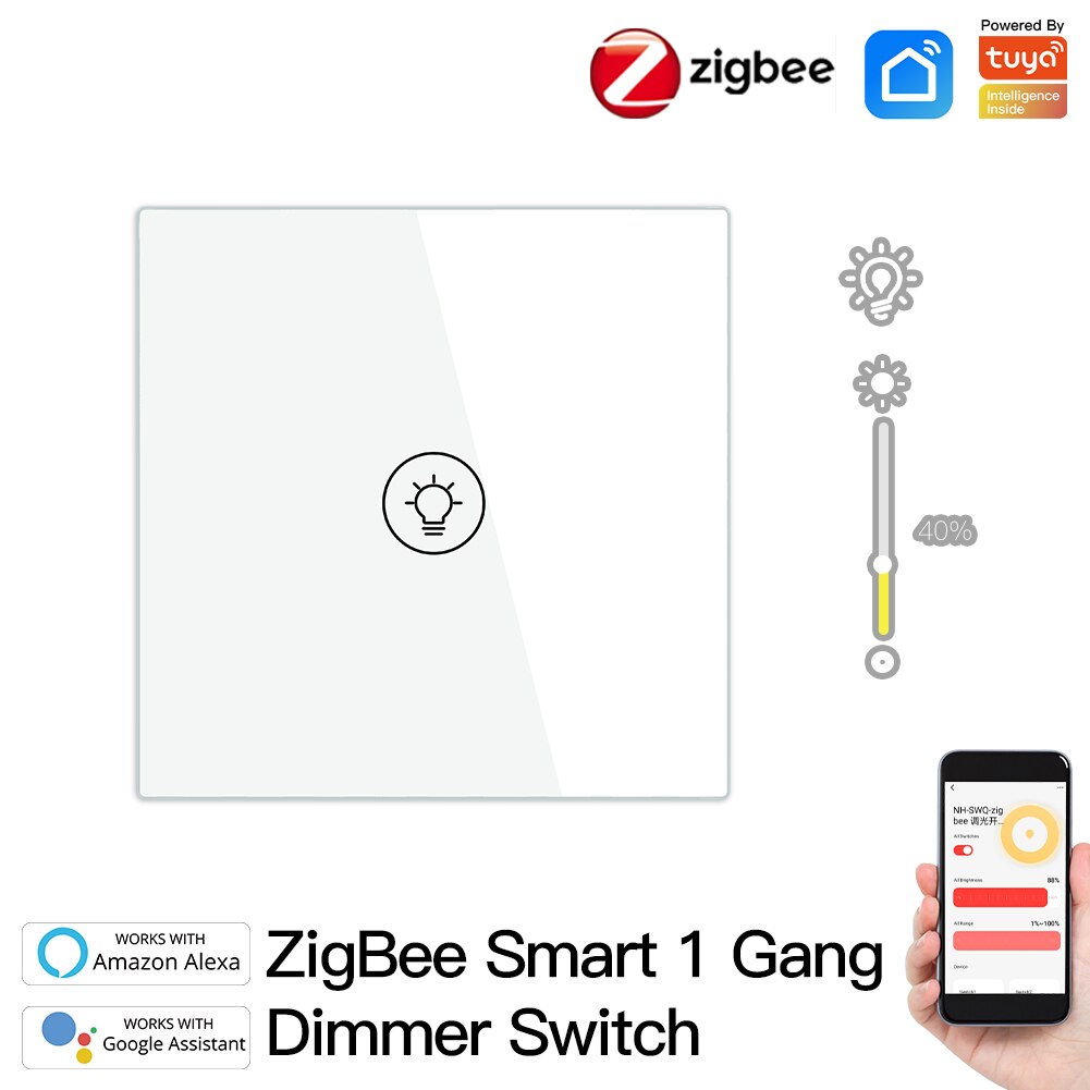 ZigBee – interrupteur variateur de lumière intelligent multi-gangs, contrôle indépendant, application Tuya, fonctionne avec Alexa Google Home, 1/2/3 gangs: EU 1 Gang White