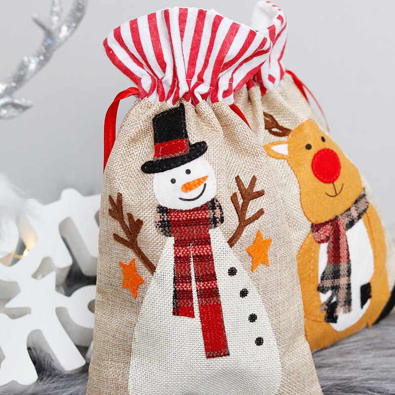 1pc Weihnachten Jute Tuch Kordel tasche Tasche Süssigkeit Paket Leinen Taschen für Weihnachten Party Neue Jahr Liefert navidad