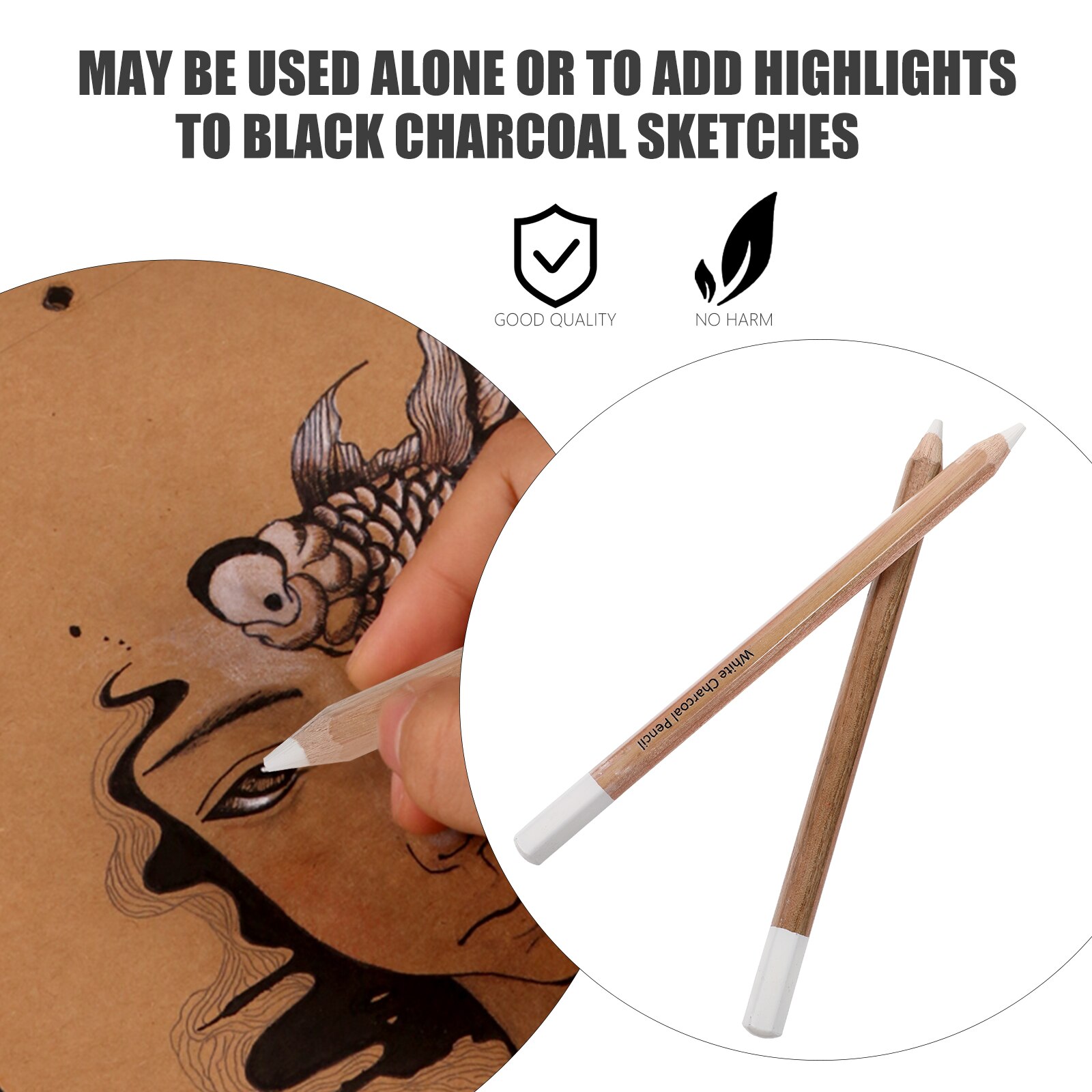 2Pcs White Charcoal Pencils Smooth Sketch White Charcoal Painting Charcoal for Class School Home