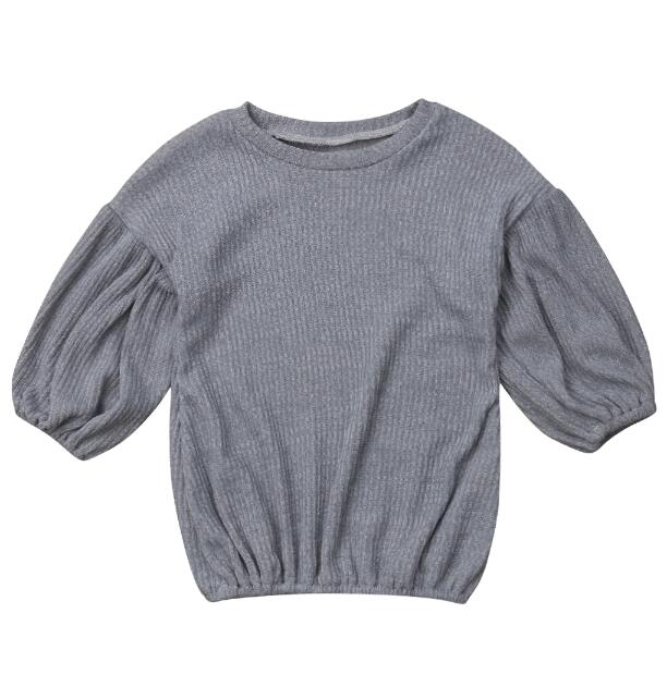Höst vinter kid barn flicka vinröda tröjor flare ärm varma toppar tee pullover blus: Grå / 3t