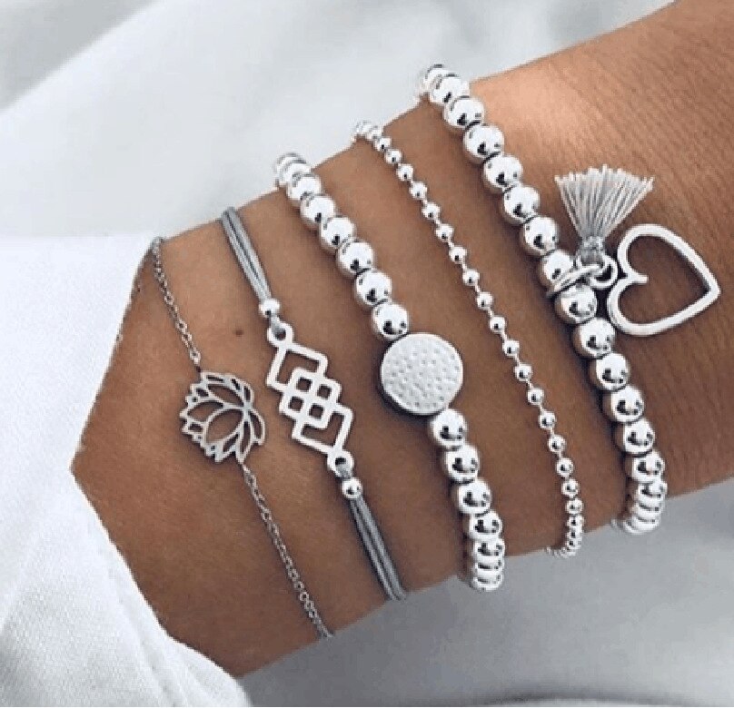 Boho Rose Kaart Armbanden & Armbanden Voor Vrouwen Bohemian Ronde Kralen Charm Armband Set Multilayer Accessoires Bijoux: DCSL-06