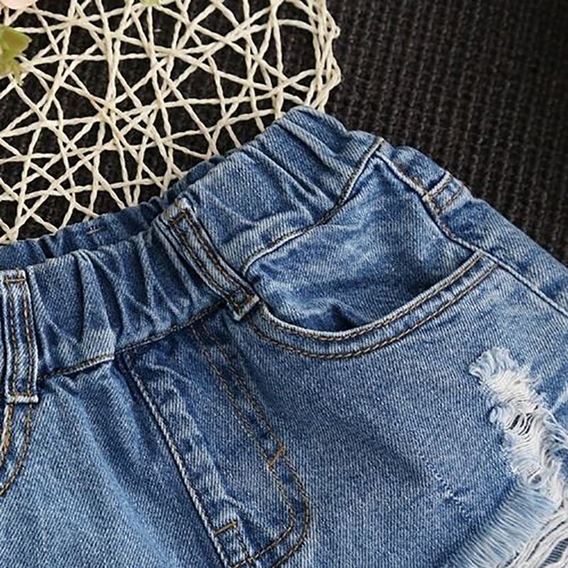 2021 nuove ragazze pantaloncini di Jeans moda estiva buco elegante pantaloni Cosume Casual bambini Jeans pantaloncini pantaloni per bambini di 2-10 anni
