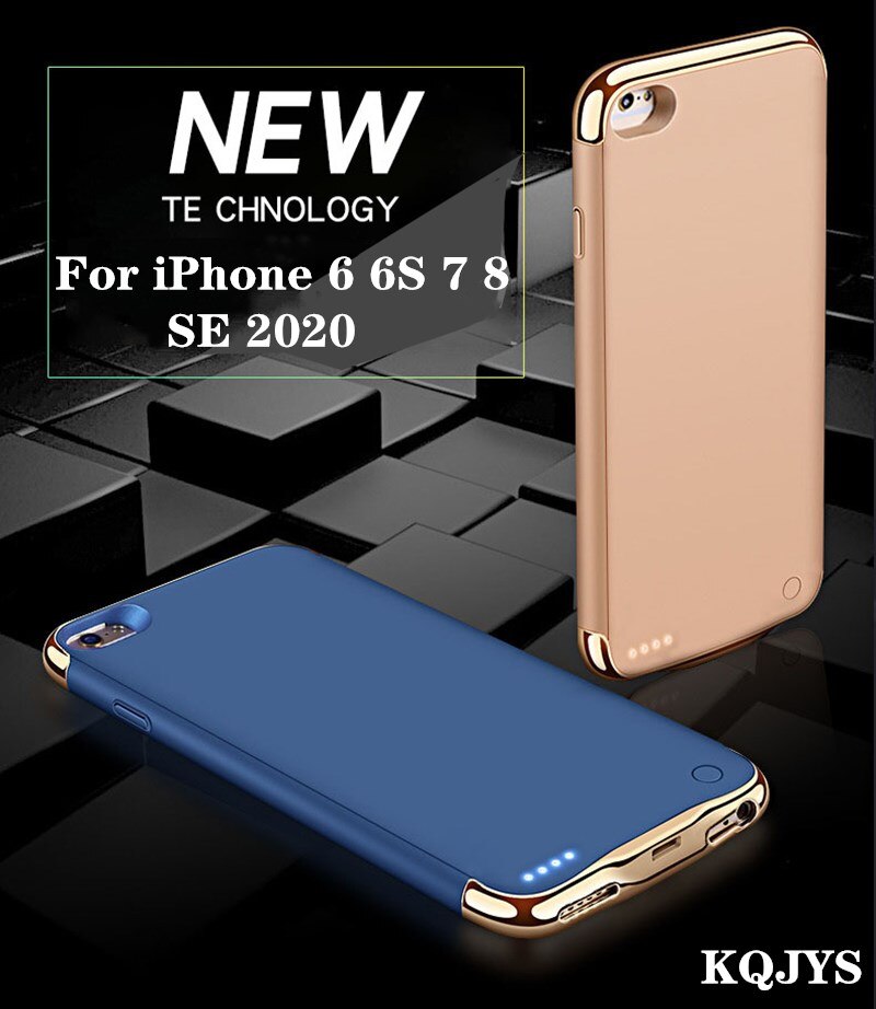 KQJYS zewnętrzny Bank zasilania obudowy ładowarki do iPhone 6 6s 7 8 SE 2020 przypadku baterii przenośny ultra-cienki pokrywa ładowania