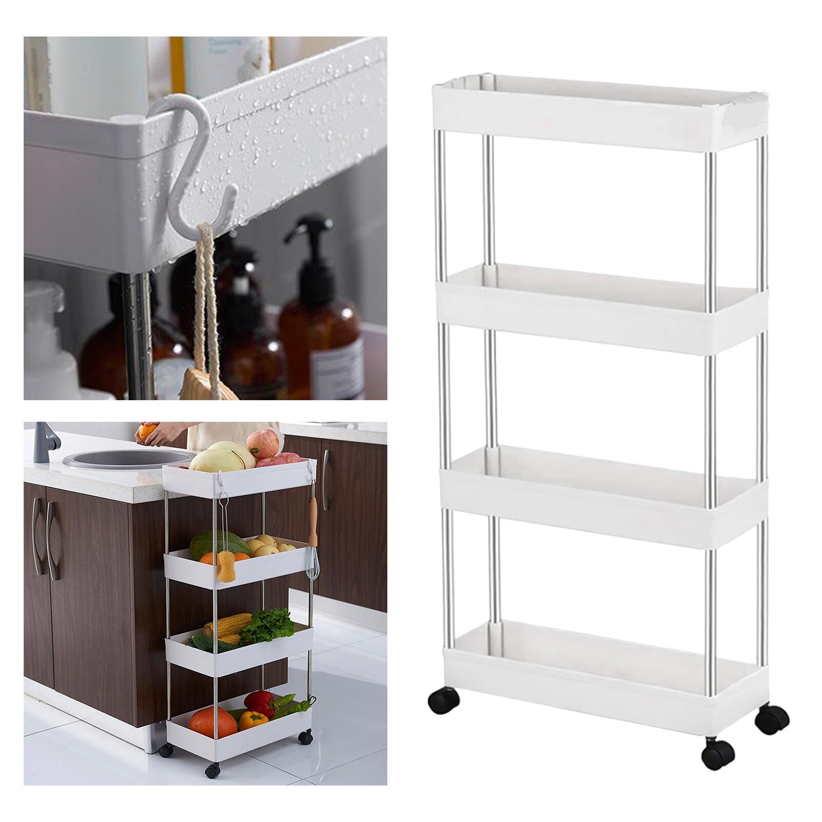 Trolley kitchen rack with wheel mobile floor storage shelf multi-layer bathroom: Wide 4 Tier