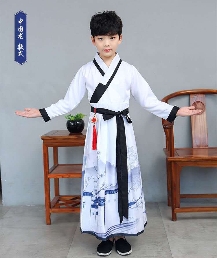 freundlicher Han Fu Traditionelle Chinesische Kleidung für Jungen und Mädchen Jünger der Chinesischen Jahrgang freundlicher Festival Kleidung: Junge 01 / 11-12Y(140-150cm)