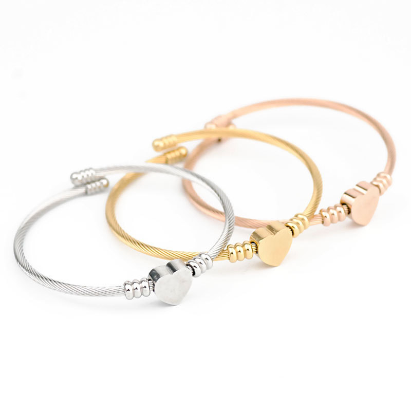 Stainless Steel Bangle For Women Heart Seal Accessories Adjustable Size