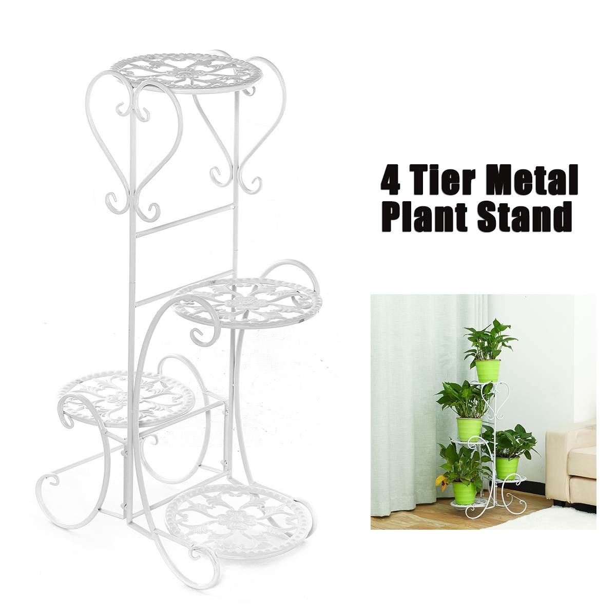 4 Tiers Flower Rack Plant Stand Multi Flower Stand Shelves Bonsai Display Shelf Yard Garden Patio Balcony Pot Plant Stands: White