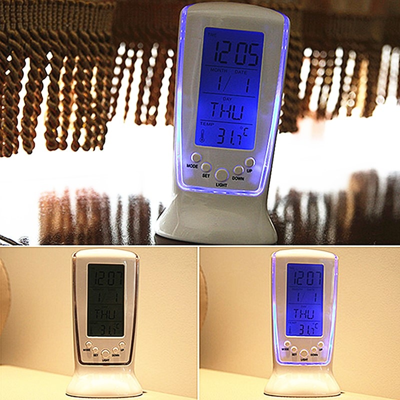 LED Digital Alarm Clock With Blue Backlight Led Clock With Digital Calendar Temperature Electronic Calendar Thermometer