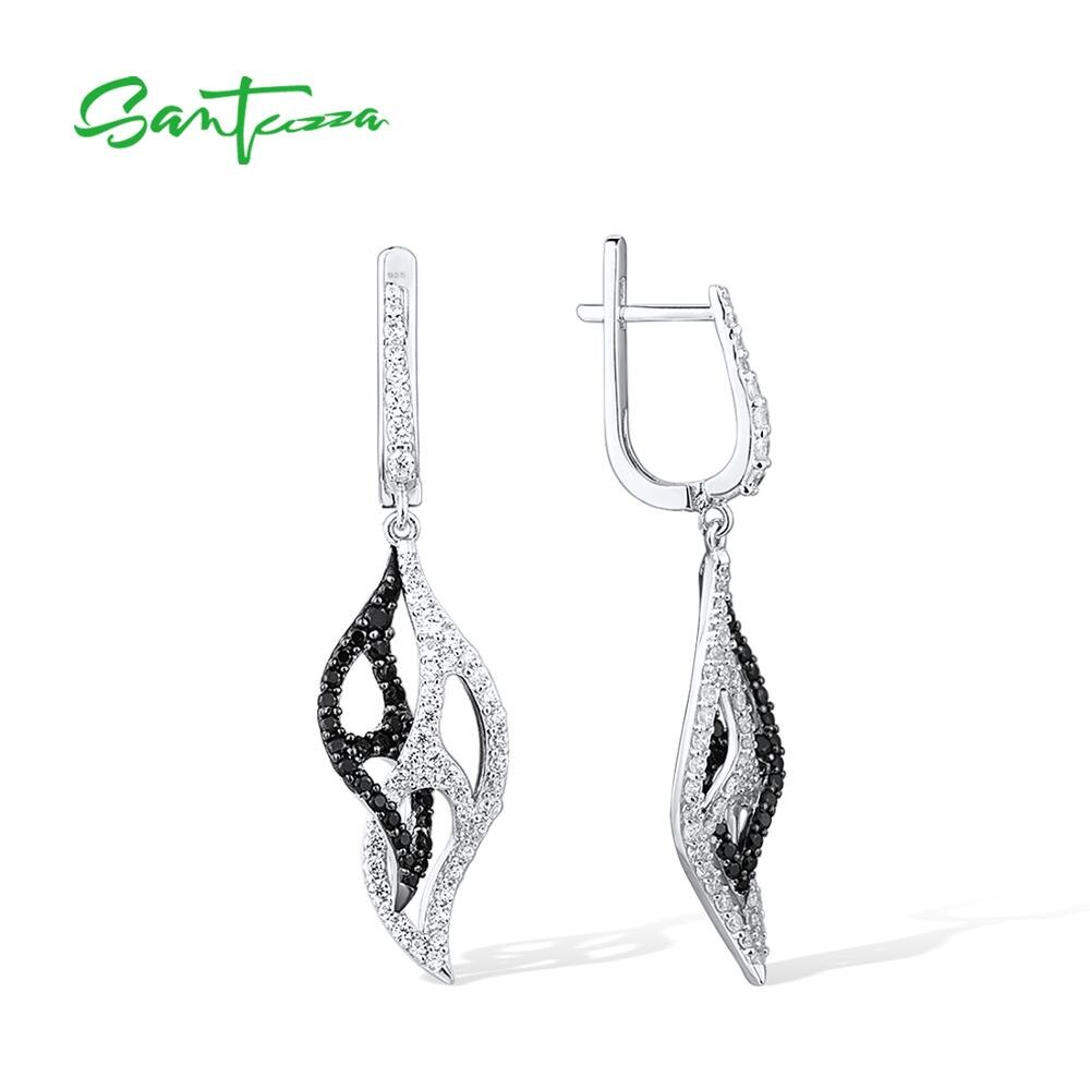 Santuzza Zilveren Oorbellen Voor Vrouw Pure 925 Sterling Zilver Zwarte Spinel Wit Zirconia Verlaat Klassieke Fijne Sieraden