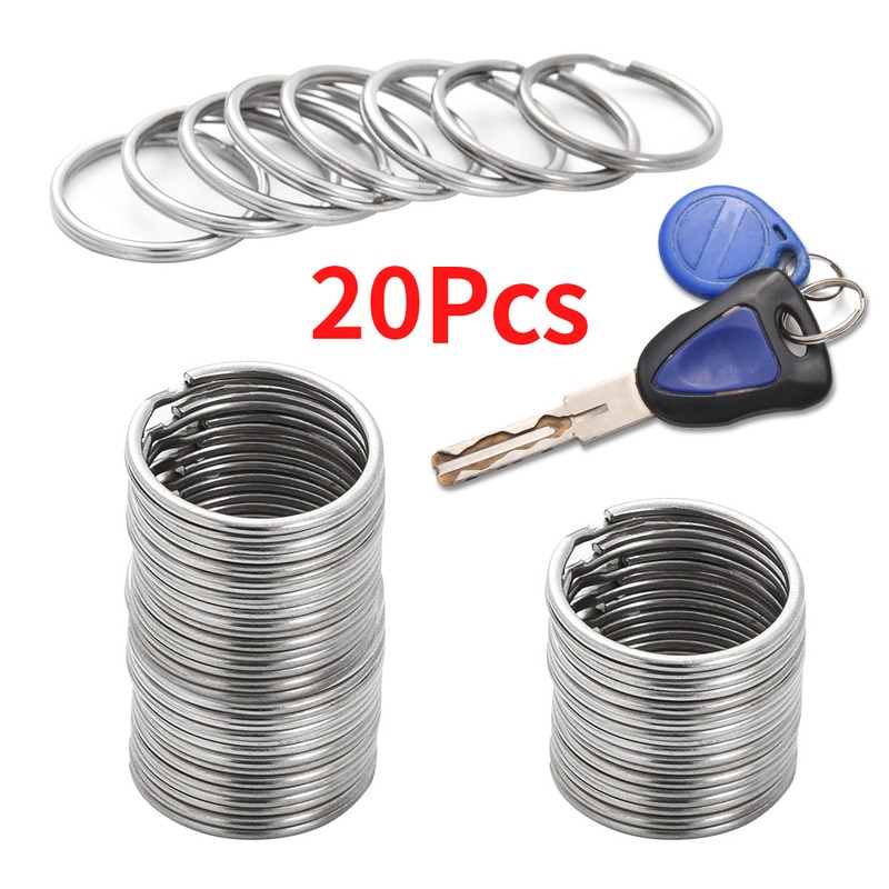 20 pces 40 pces prata polido cor chaveiro buraco de aço inoxidável chaveiro chaveiro ródio chapeado redondo split chaveiro atacado