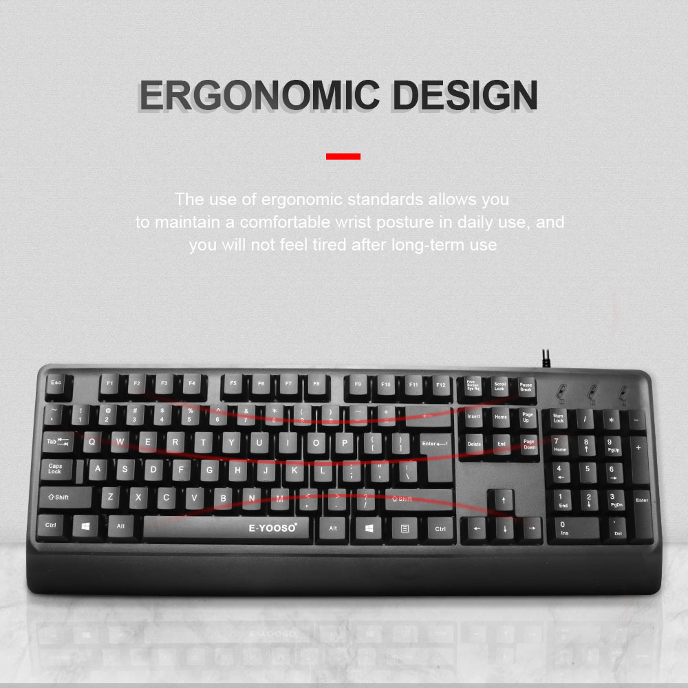 E-YOOSO K500 USB Gaming Membrane keyboard wired 104 Key Gamer ergonomic for Computer PC