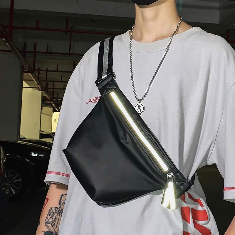 Mulheres diagonal saco de peito à prova dsmall água pequena cintura saco do mensageiro esportes ao ar livre maré marca japonês ins noite equitação reflexivo