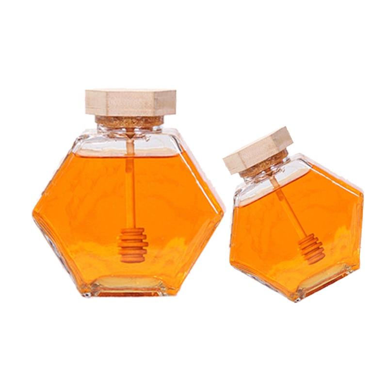 Glas honning krukke til 220ml/380ml mini lille honning flaske container gryde med træ honning stick ske