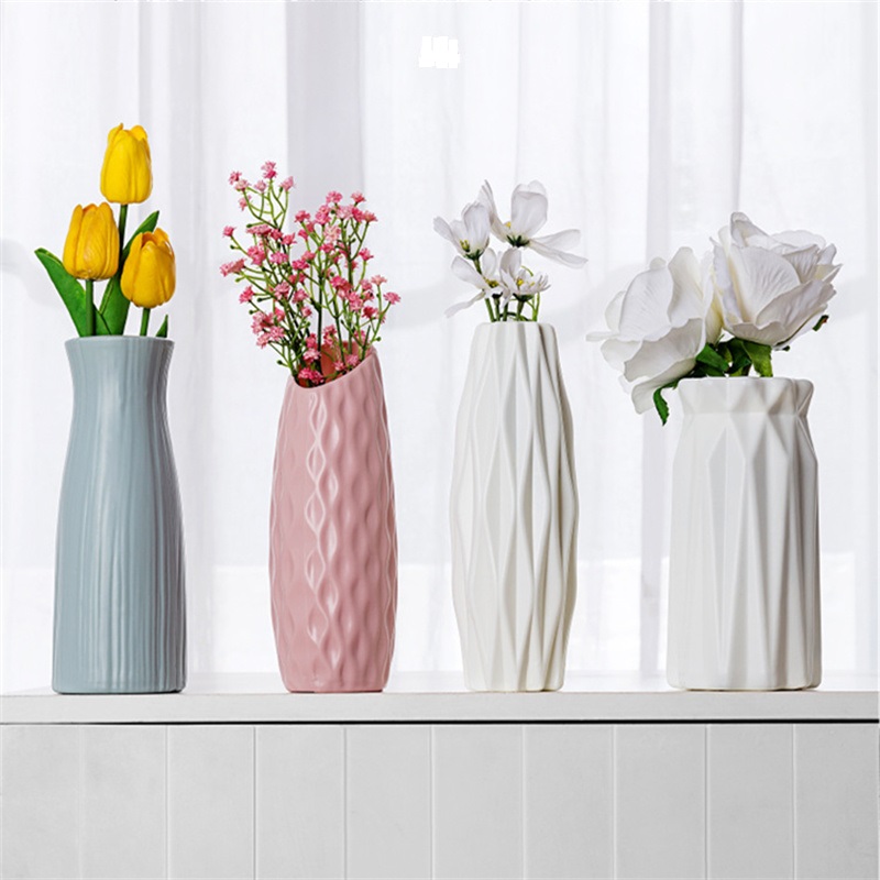Jarrón de plástico nórdico irrompible, anticerámica jarrones de flores, maceta de mimbre de imitación europea, arreglo de cesta simple, decoración del hogar