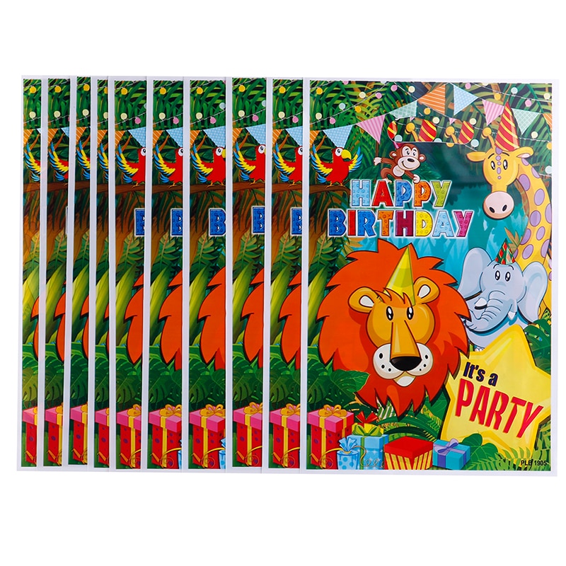 10pcs Safari Animals Bags Plastic Loot Bags Candy Bag Kids Birthday Decor