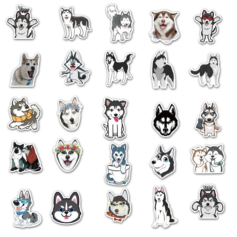 50pcs/lot Cartoon Husky Cute Stickers Laptop Skateboard Luggage Refrigerator Notebook Guitar Kawaii Animal Decal