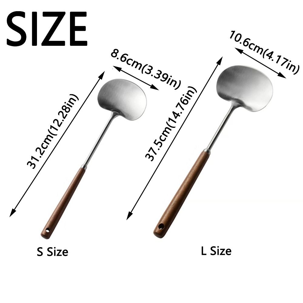 Comfortable Handle Wok Spatula Wood Stainless Steel Steak Spatula Convenient Food Grade Kitchen Stir Fry Shovel Kitchen Utensils