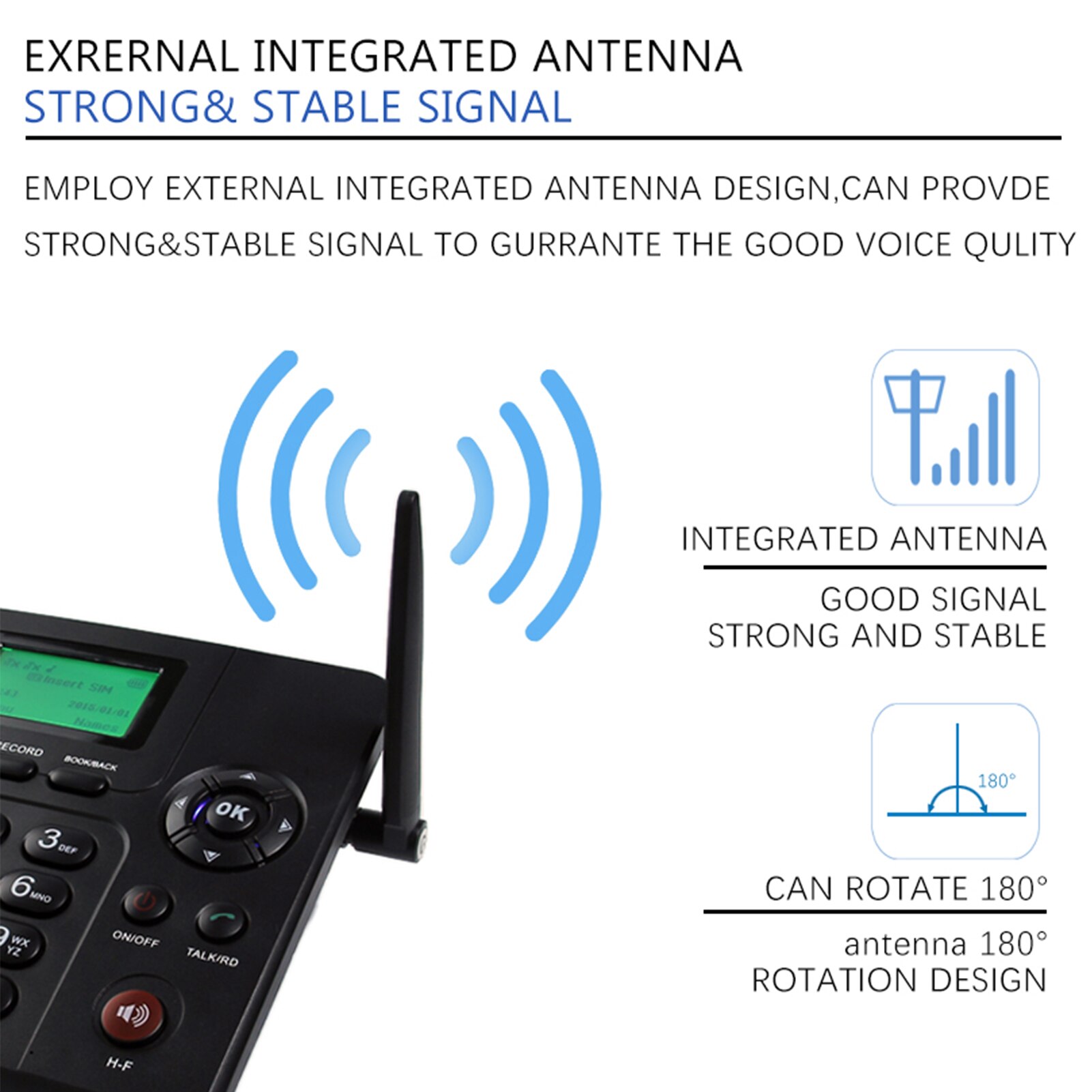 Teléfono inalámbrico fijo de escritorio, soporte GSM 850/900/1800/1900MHZ, Tarjeta SIM TF, 3G, inalámbrico, con antena de Radio y alarma