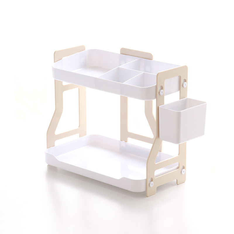 Multifunction Double Layers Stationery Organizer ABS Bookshelf With Pen Holder Desk Storage Rack Box Home Office Supplies: Beige