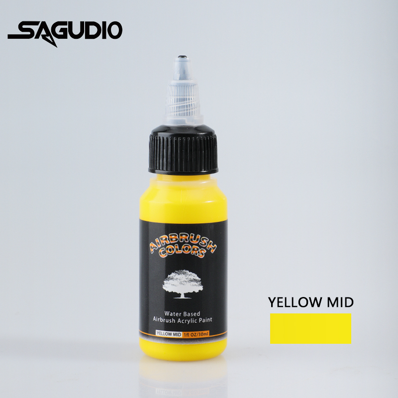 SAGUD Airbrush Paint Ready to Spray Water-Based 24 Matte Colors 30ml Premium Acrylic Paint for Beginners Hobbyist and Artists: light yellow
