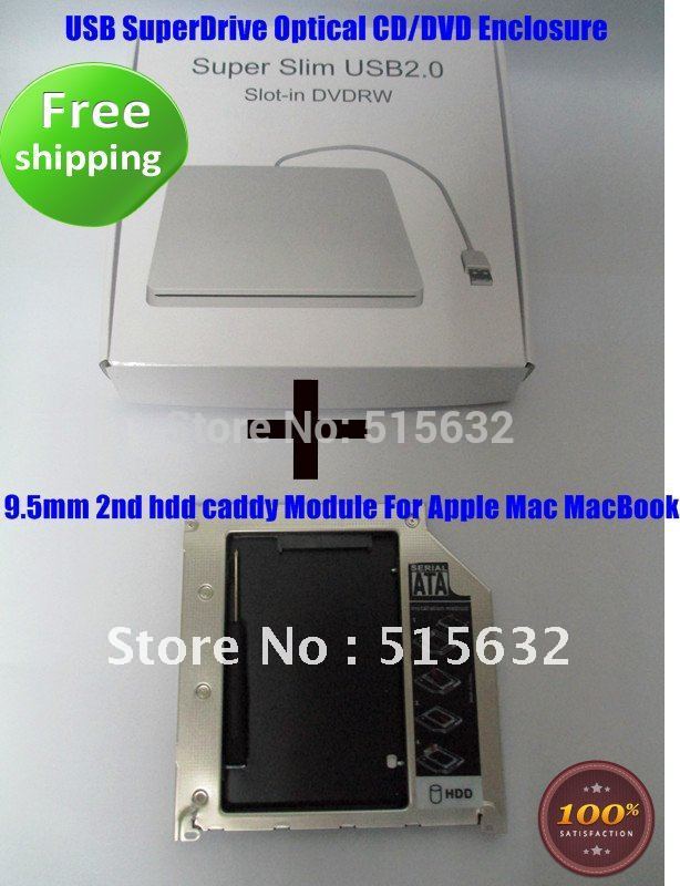 9,5mm 2nd HDD Caddy para Macbook Pro Unibody + carcasa USB para Superdrive