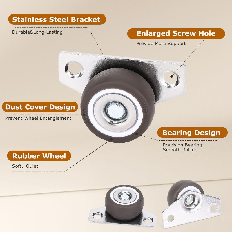 1/8Sets Side Mount Caster Wheels Mini Silent Rubber Furniture Castors Directional Cartwheels For Trolley Drawer Kitchen Cabinets