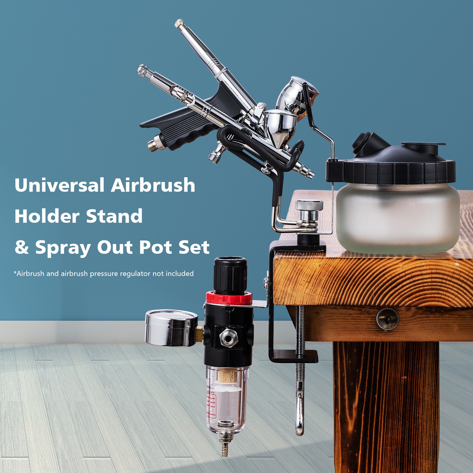 Universele Airbrush Houder Stand Airbrush Cleaning Tool Twee-Borstel Houder Clamp-On Table Stand Met Universele Spuiten pot Set
