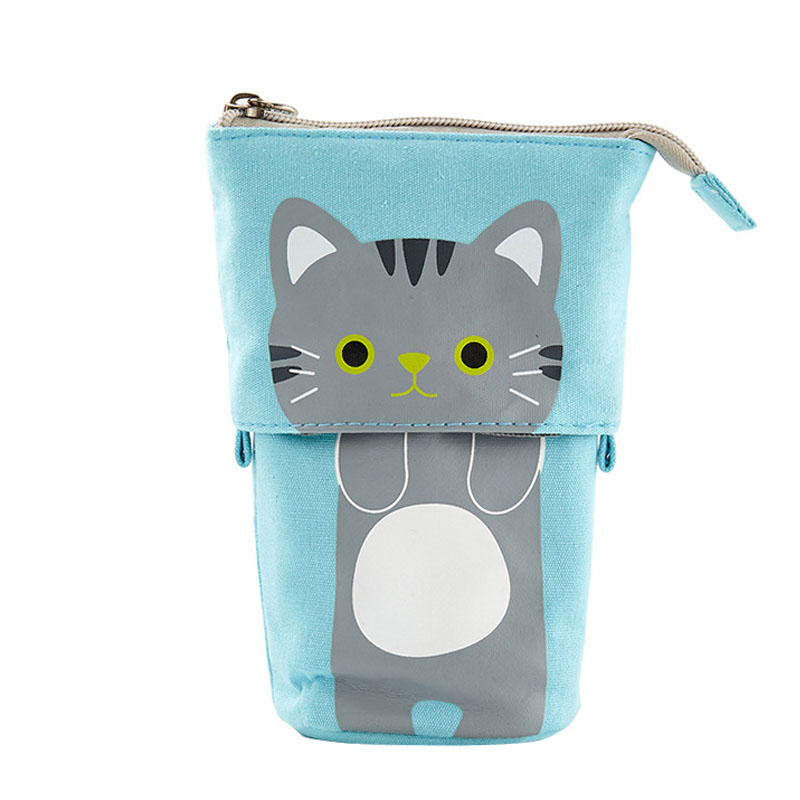 Leuke Schaalbare Potlood Tas Kawaii Kat Dieren Pen Case Rits Zakje Voor Scholieren Pen Zakken Doos Voor Briefpapier XA7H: Blue
