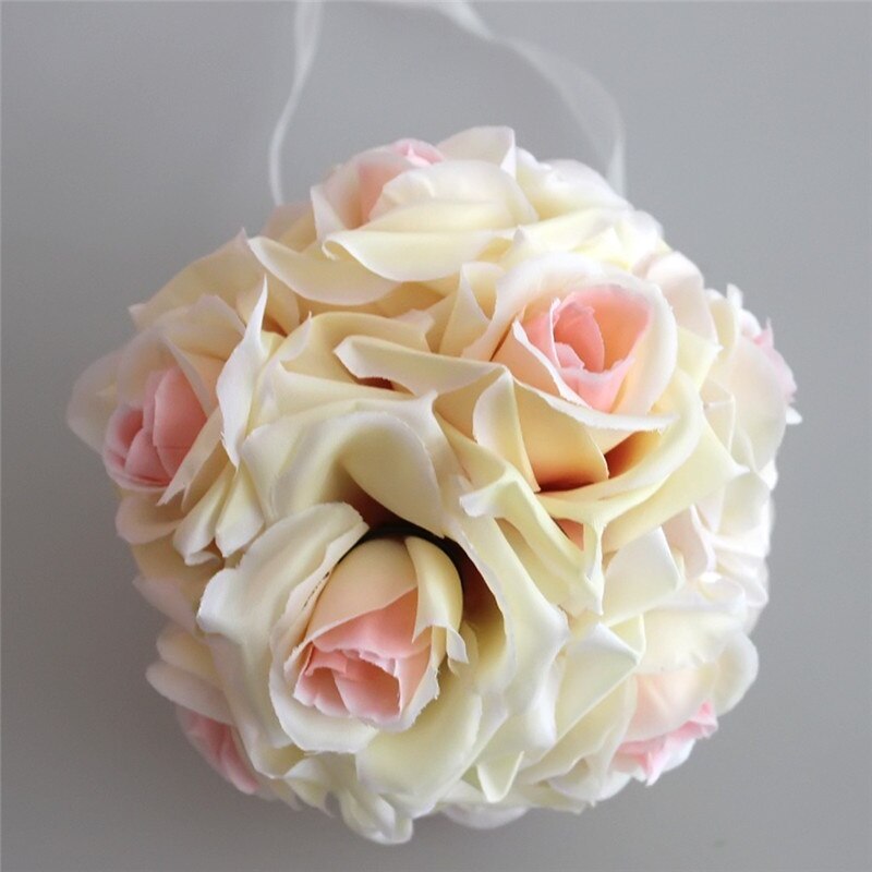 15x21cm Handmade Artificial Rose Flowers Kissing Hanging Ball DIY Bouquet Home Wedding Party Decor Flower Ball Arrangement: Champagne